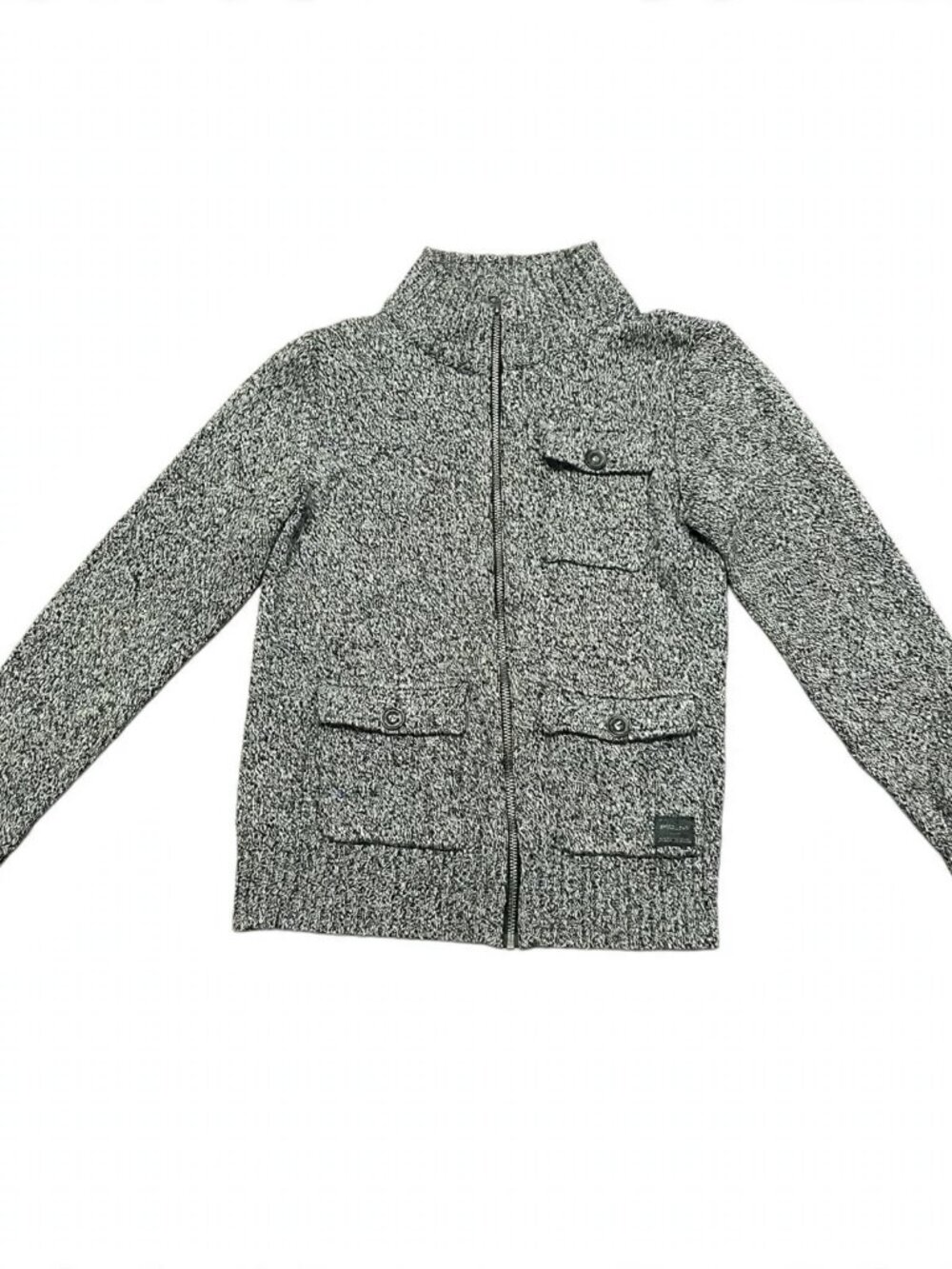 Projek Raw Full-Zip Sweater Men's M Grey Marled Knit Mock Neck Pockets